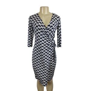 Gilli Womens Navy & White Wrap Dress With Geometric Pattern Sz XS